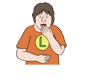 Zeichnung: Person, die erschrocken ist und eine Hand vor den Mund hält
