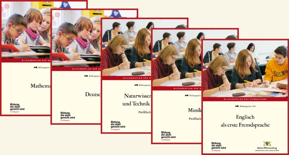 Bild: Titelseiten mehrerer Bildungspläne für allgemein bildende Schulen Baden-Württemberg