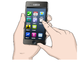 Zeichnung: zwei Hände, die ein Smartphone bedienen