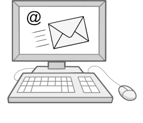 Zeichnung: Rechner mit E-Mail-Symbola auf dem Bildschirm