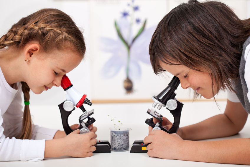 Schüler mit Mikroskop