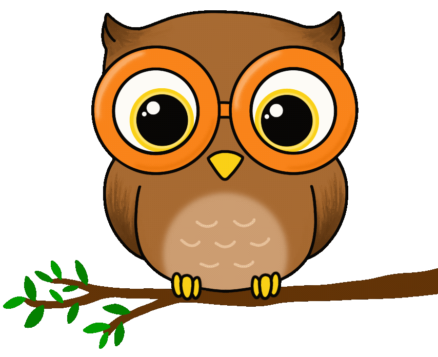 Maskottchen Moodi, die Eule, auf einem Ast sitzend