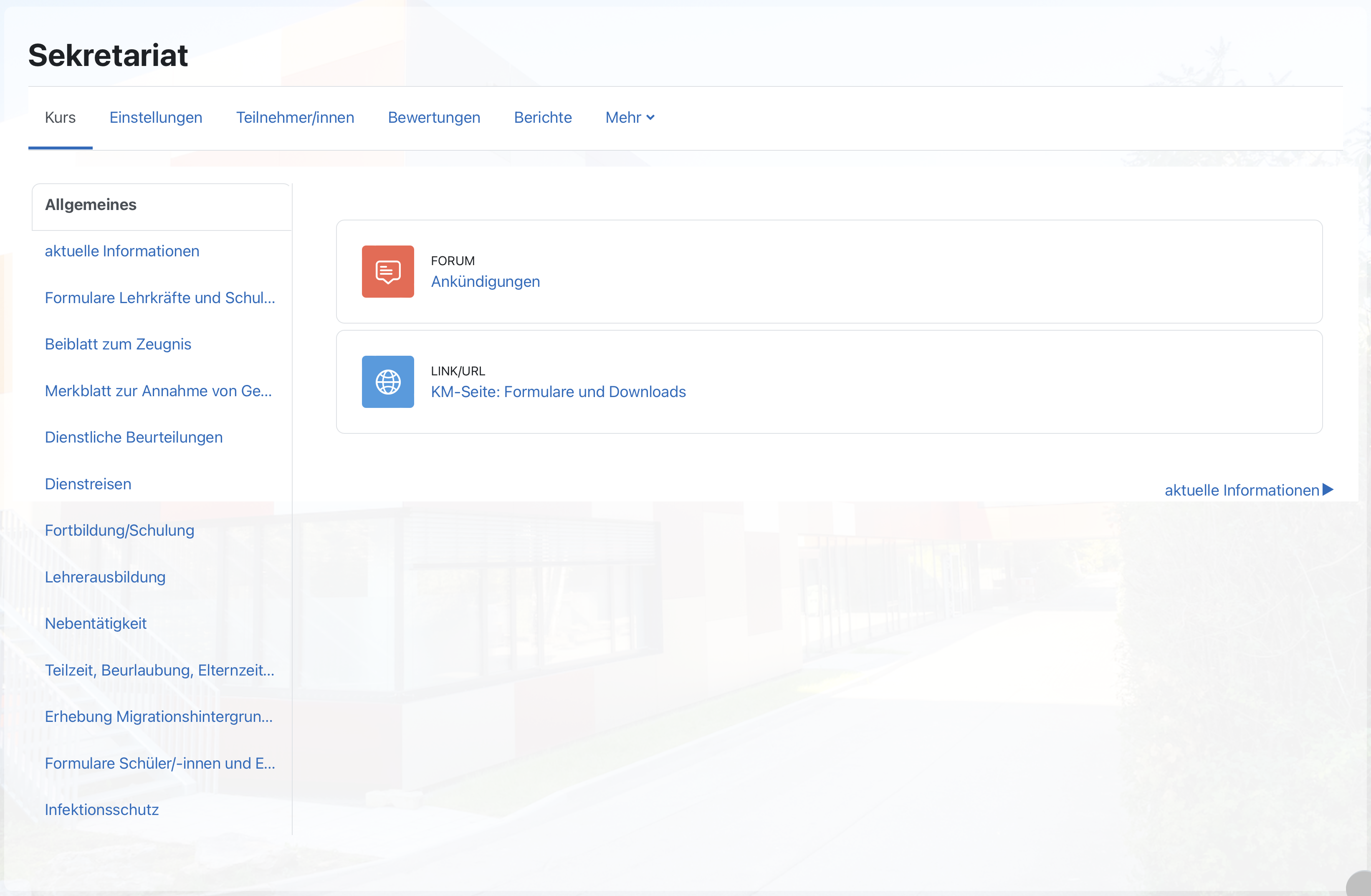 Screenshot eines Kursraums im Ein-Themen-Format 