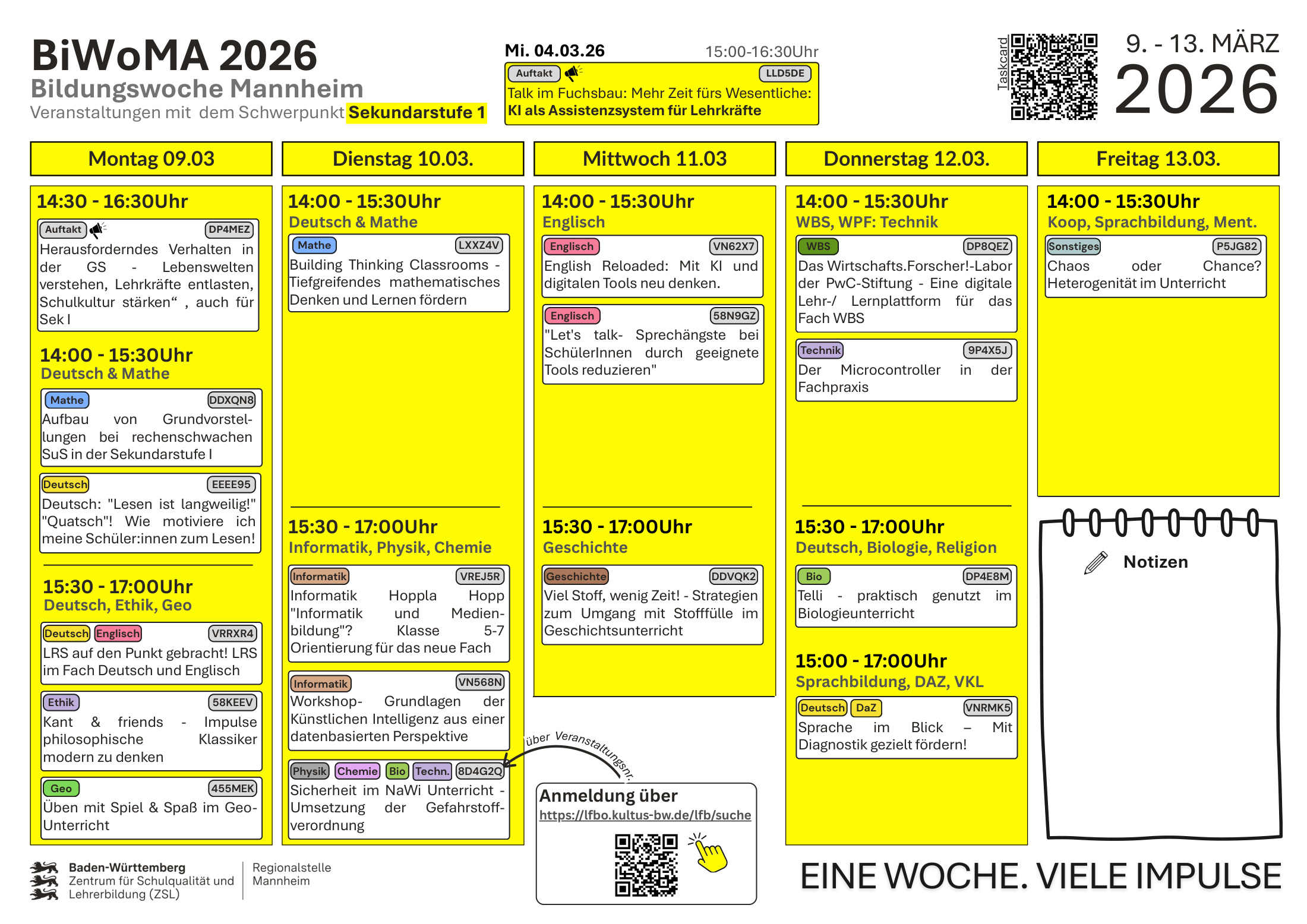 Übersicht Bildungswoche Sek I