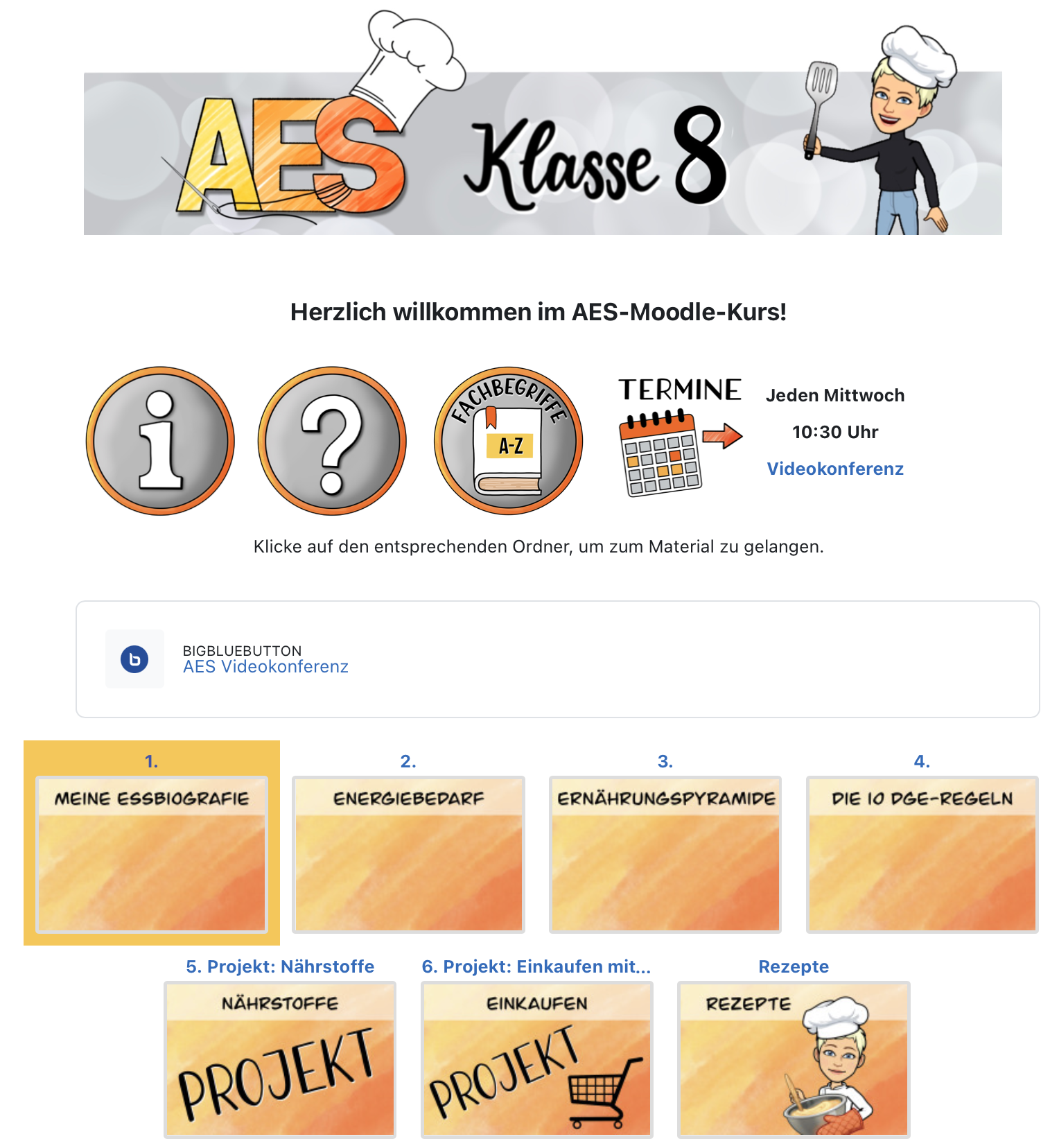 Screenshot eines Kursraums dargestellt im Grid-Format