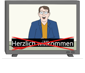 Symbol-Zeichnung für fehlende Untertitel (TV-Bild, bei dem die Untertitelung durchgestrichen ist)