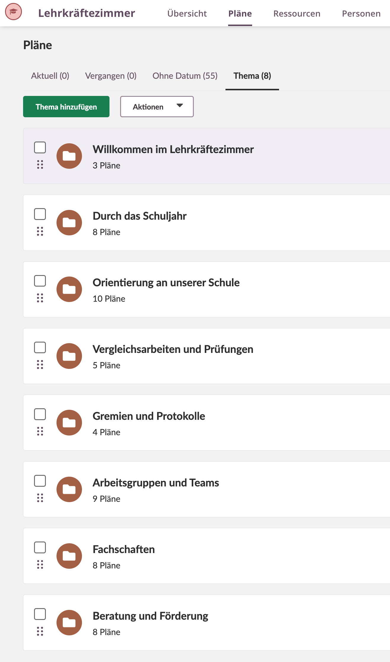 Screenshot aus itslearing: Planübersicht