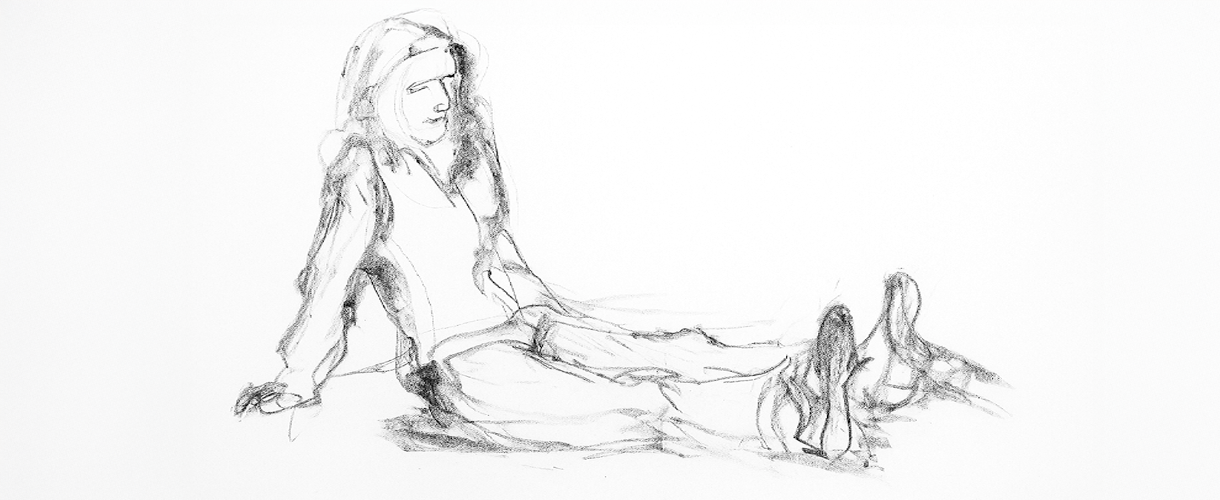Bild: Skizze einer Person, die auf dem Boden sitzt mit aufgestützten Händen und ausgestreckten Beinen.