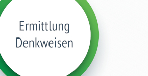 grüner Kreis auf weißem Hintergrund mit der Überschrift Ermittlung Denkweisen