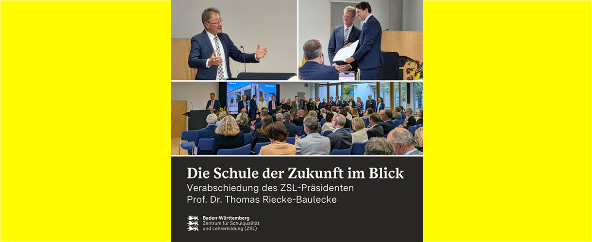 Foto: Die Collage zeigt oben links ZSL-Präsident Prof. Dr. Riecke-Baulecke; oben rechts von links nach rechts ZSL-Präsident Prof. Dr. Riecke-Baulecke, Kultusminister Andreas Jung und unten das Leitungsteam des ZSL  