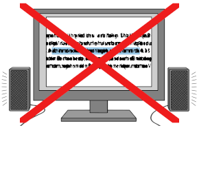 Symbol-Zeichnung für kein Screenreader (durchgestrichener Comptermonitor mit Lautsprechern)