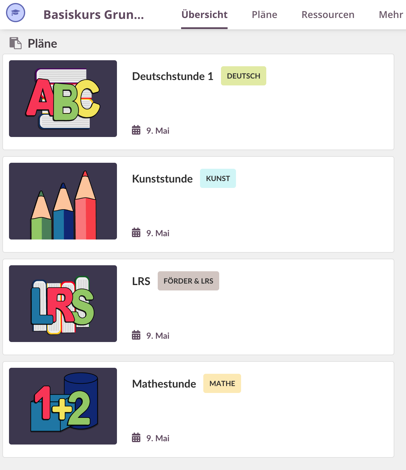 Screenshot aus itslearning: Planübersicht