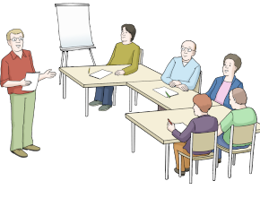 Zeichnung: Person unterrichtet andere Personen