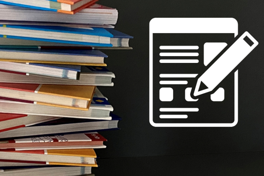 Link zur ZSL-Seite Schulbuchzulassung: Informationen für Verlage (Foto: Bücherstapel, daneben Symbol für Formular)