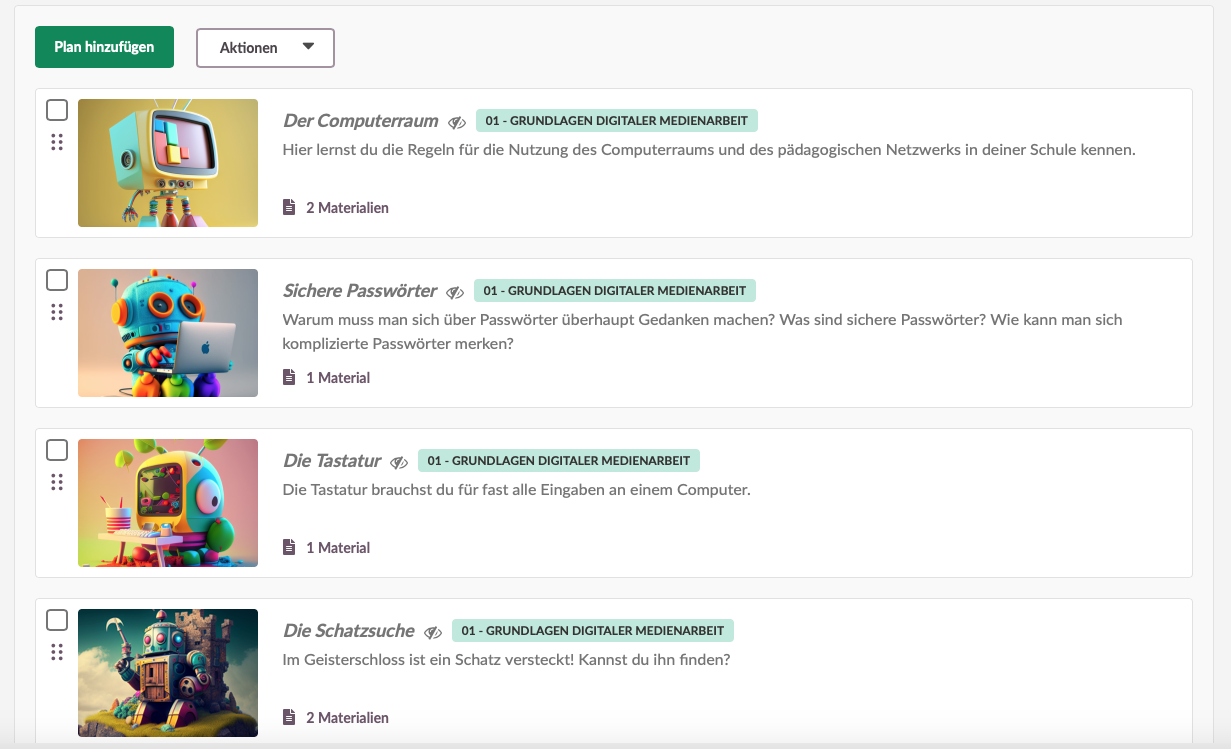 Screenshot aus dem Basiskurs Medienbildung in itslearning